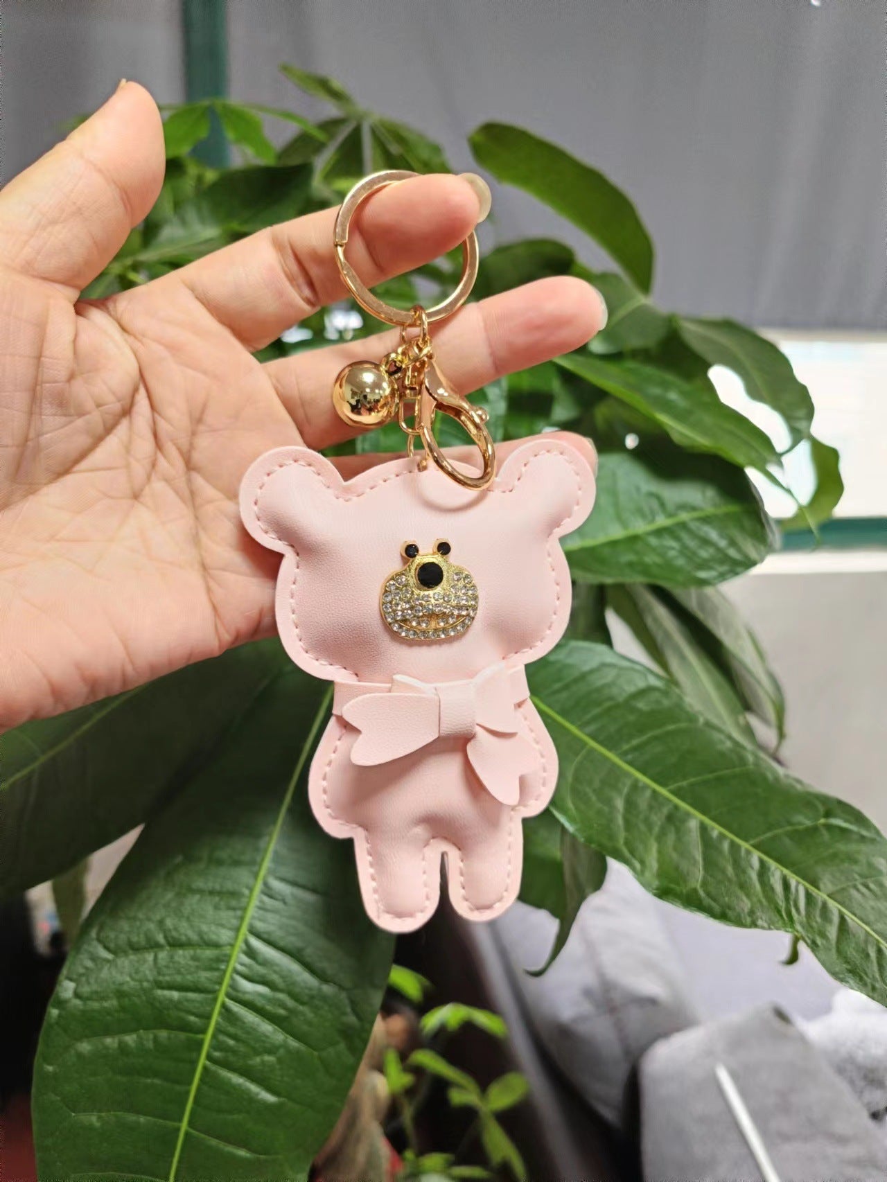 Wholesale Chic European Style Red Leather Bow Bear Keychain Animal Keyring Pendant Bag Charm Gift