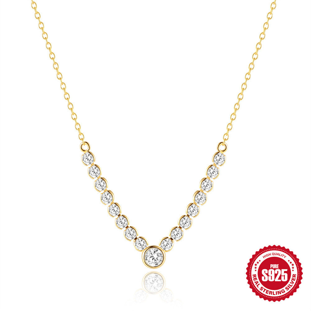 Wholesale S925 sterling silver single row diamond round clavicle necklace
