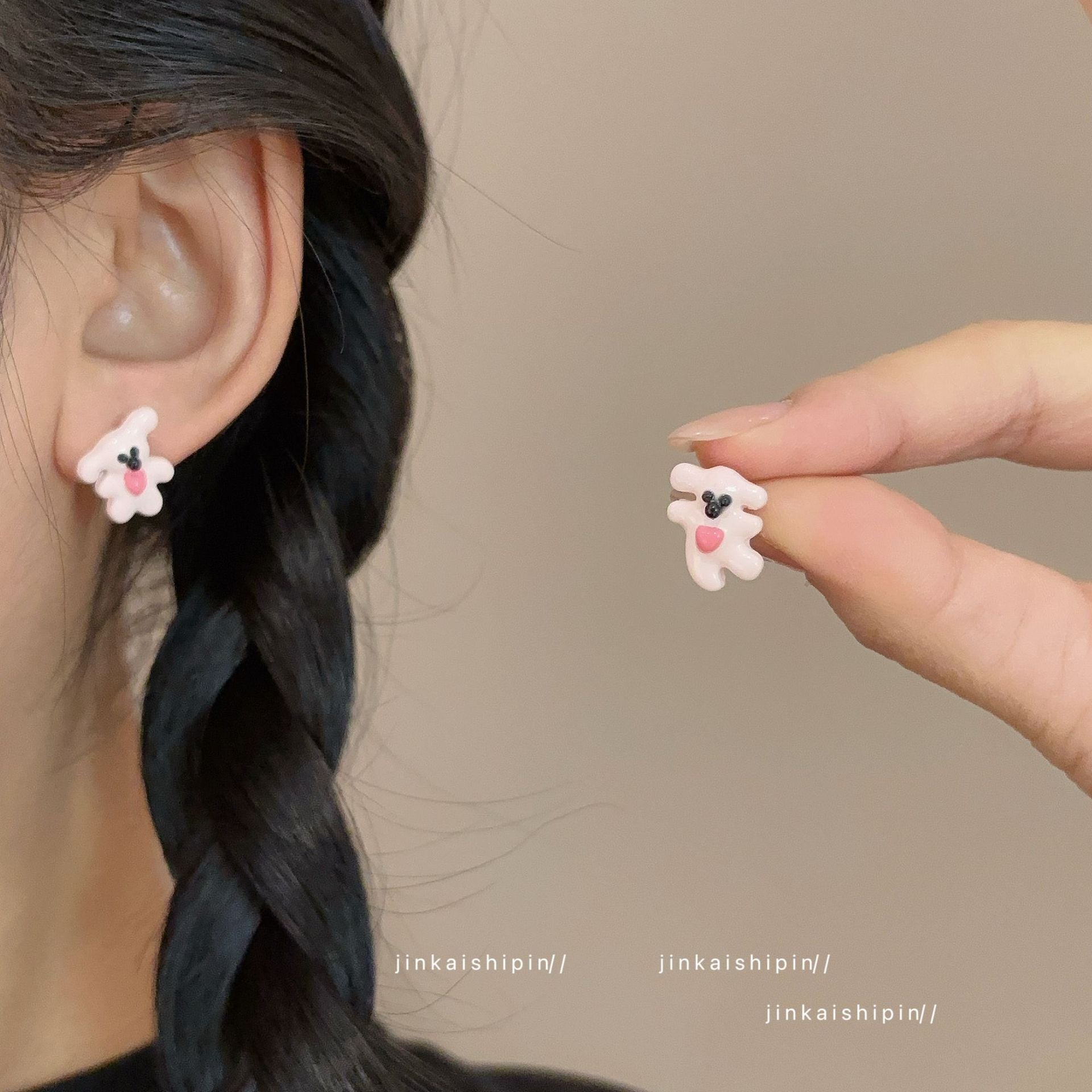 Wholesale  Fun Dopamine Pink Love Bear Earrings