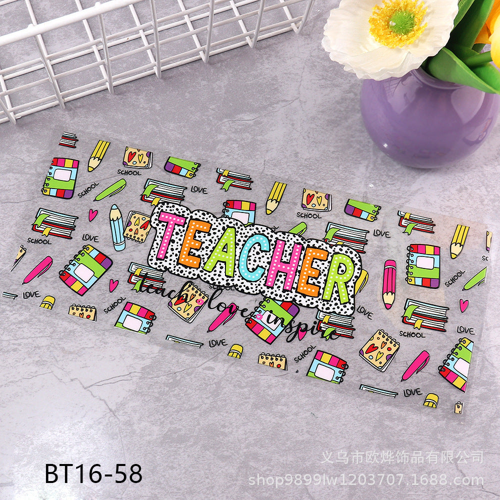 Wholesale Cartoon pencil medical UV transfer stickers crystal stickers tear film leave word crystal stickers 16oz glass stickers