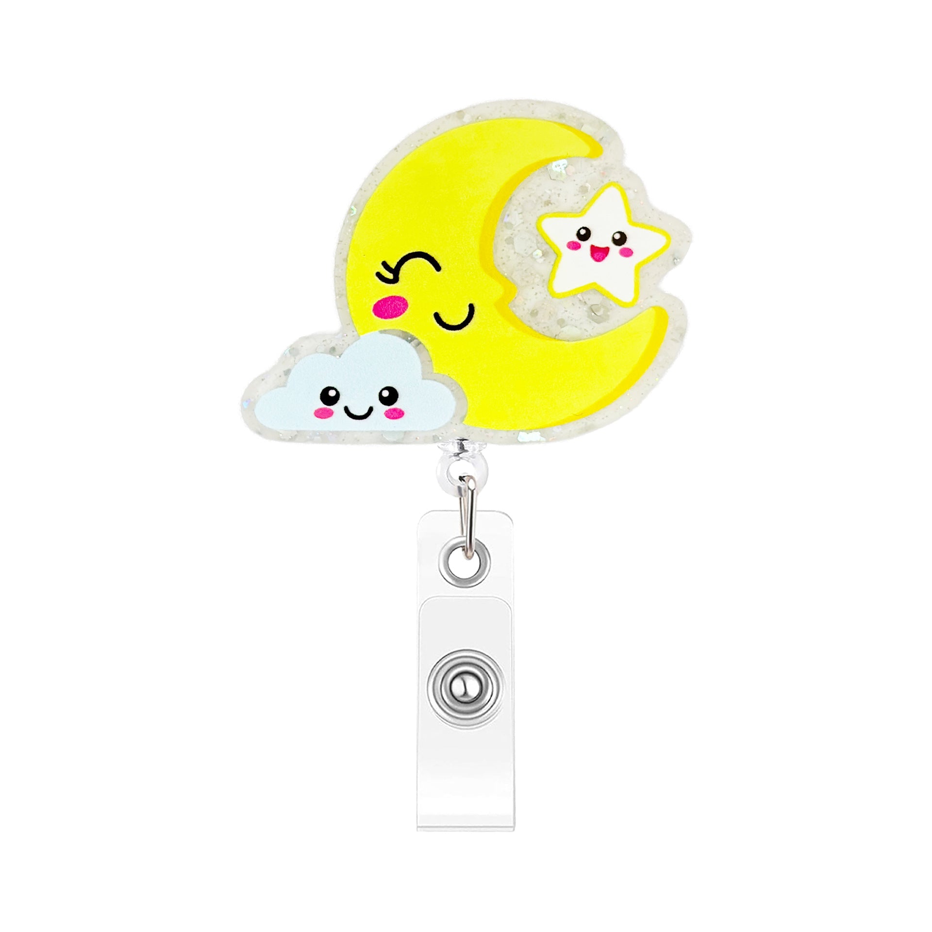 Wholesale Glitter Acrylic Retractable ID Card Holder Heart Design for Girls Fashion Accessory