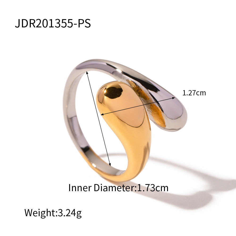 Wholesale Gold and Silver Two-tone Electroplated Retro Glossy Stainless Steel Rings ACC-RS-WanXing004