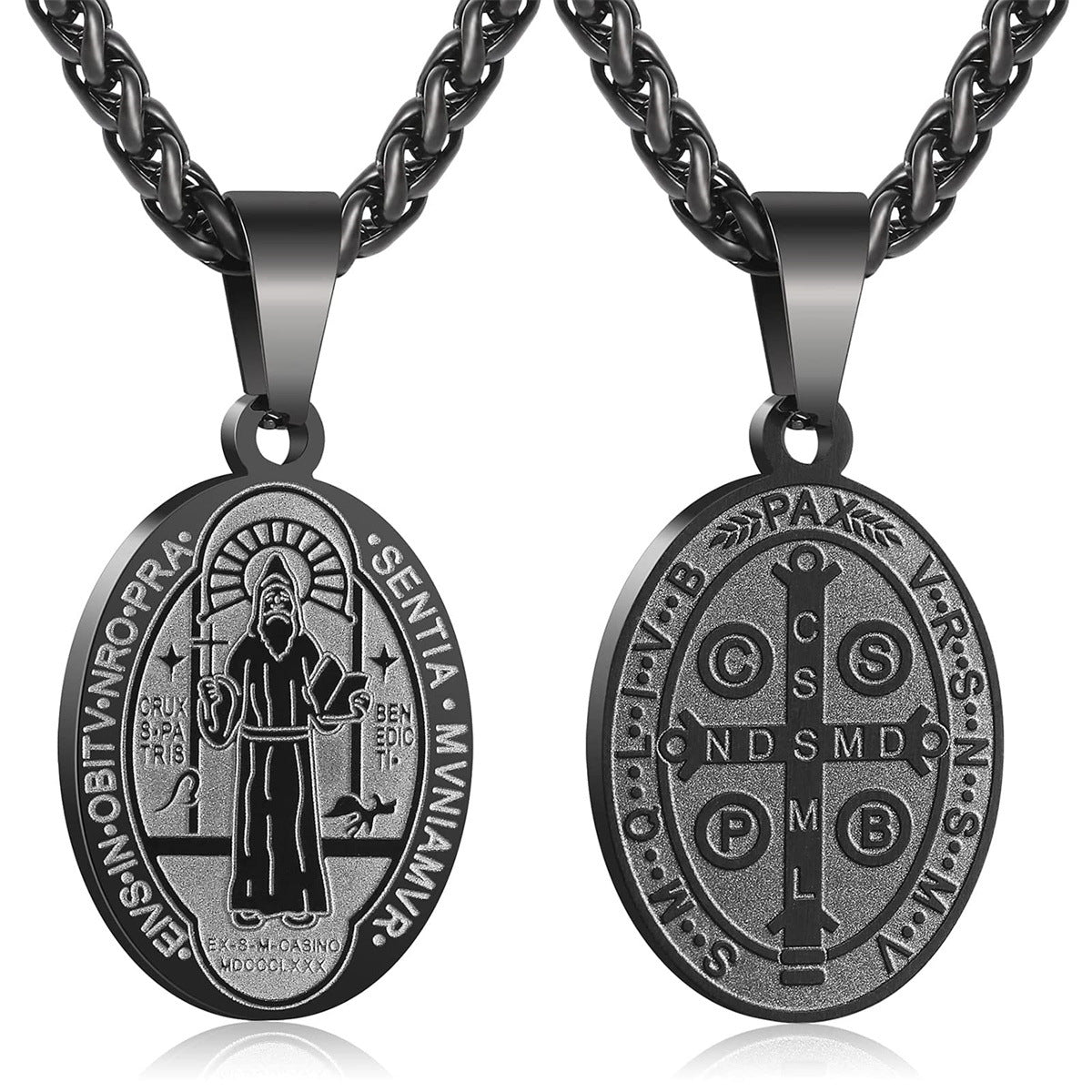 Wholesale Stainless Steel Saint Benedict Saint Benedict Medal Pendant Necklace