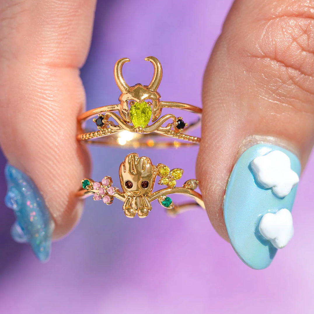 Wholesale  Cute Zircon Tree Man Helmet Samurai Ring