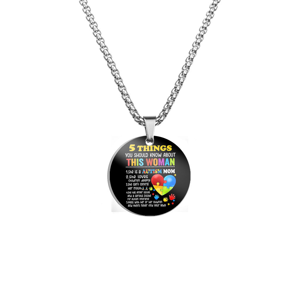 Wholesale Autism MOM Puzzle Color Printed Pendant Stainless Steel Necklace Mother's Day ACC-NE-HuanYu004