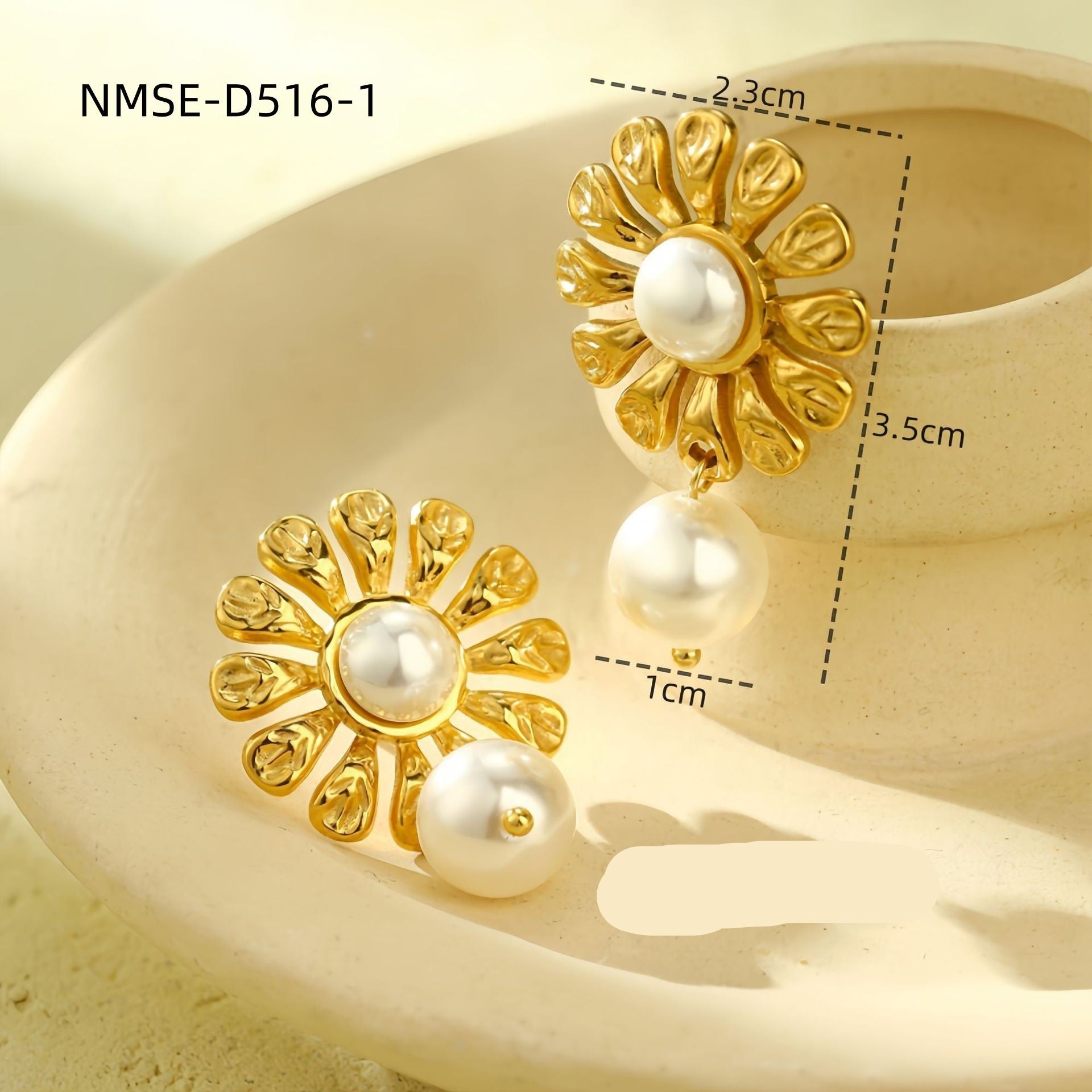 Wholesale stainless steel earrings geometric flowers pearl  earrings