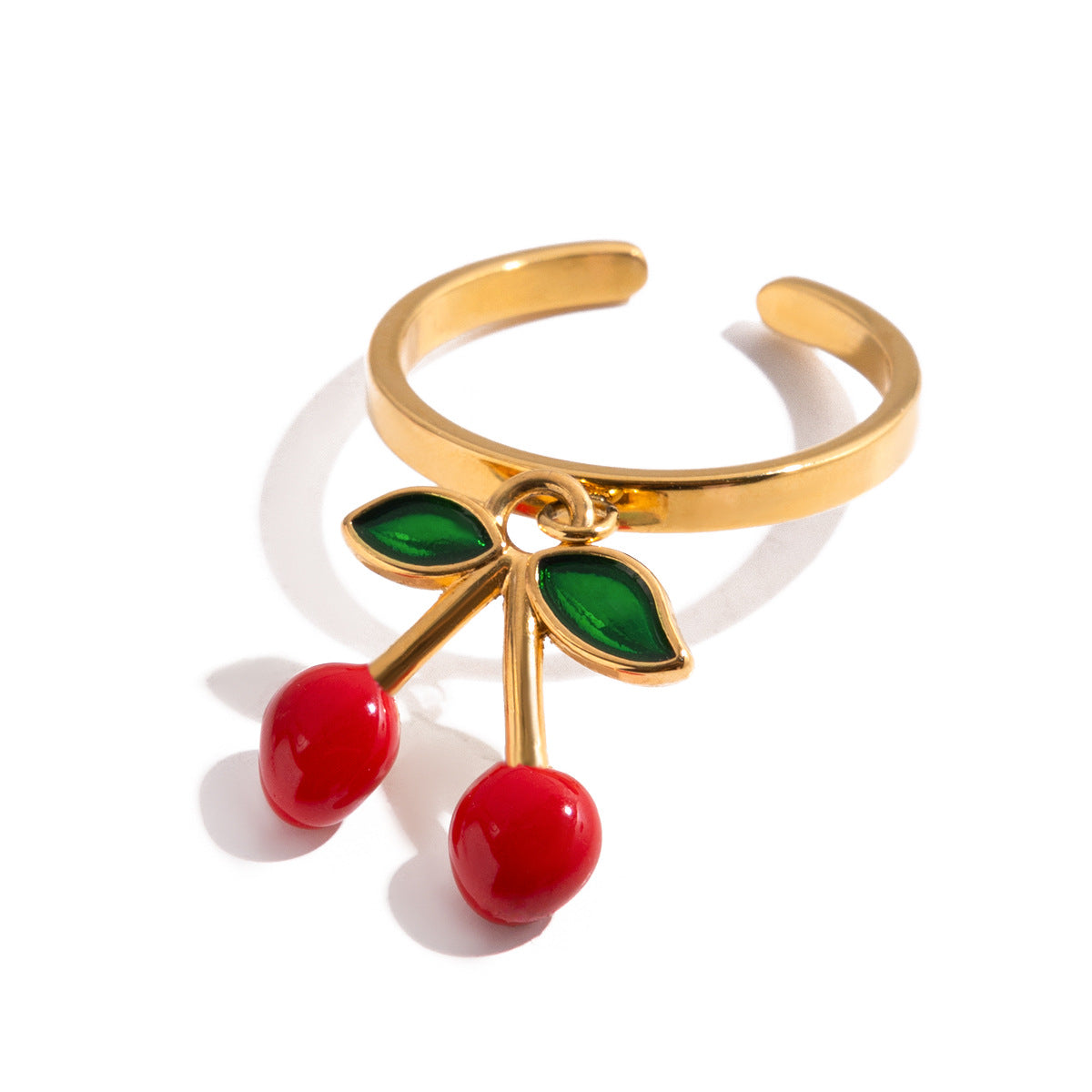 Wholesale  18K Gold Stainless Steel Oil-Dropping Cherry Pendant Adjustable Open Ring