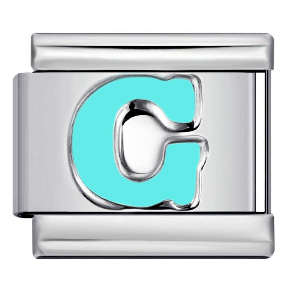 Wholesale 10pcs Italian Charm Bracelet 9mm DIY Splicing Sky Blue English Letters Stainless Steel Composable Bracelet