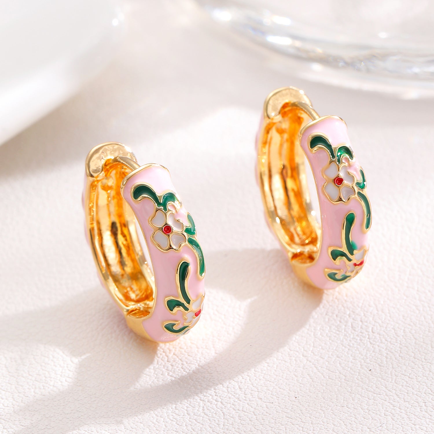 Wholesale Copper Dripping Oil Flower Earrings Chinese Vintage Style Women S Jewelry Accessory