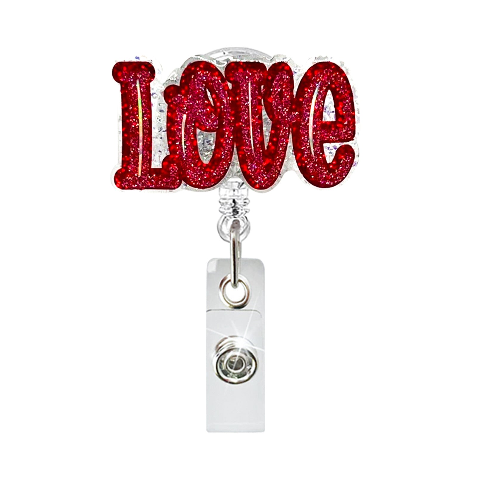 Wholesale  Valentine' s Day Heart-Shaped Acrylic Fun Glitter  Badge Reels
