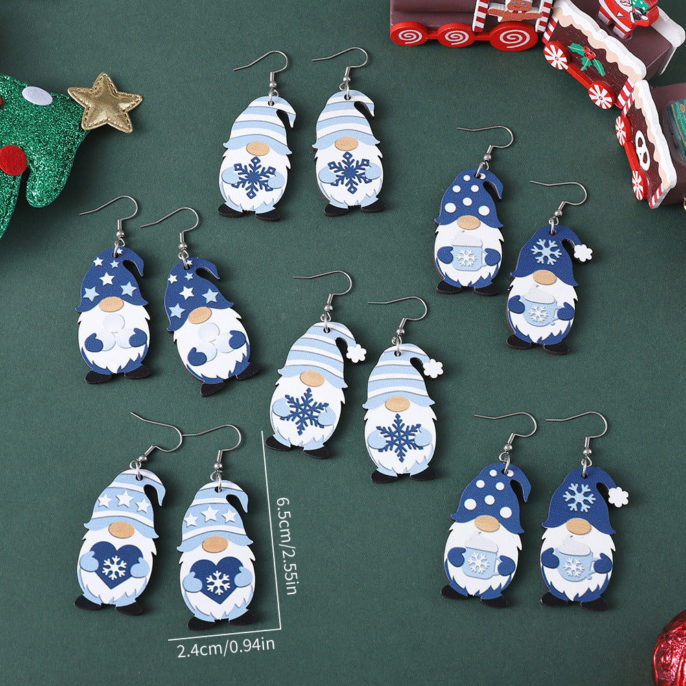 Wholesale  Winter Snowflake Cute Striped Dwarf Pendant Wood Earrings