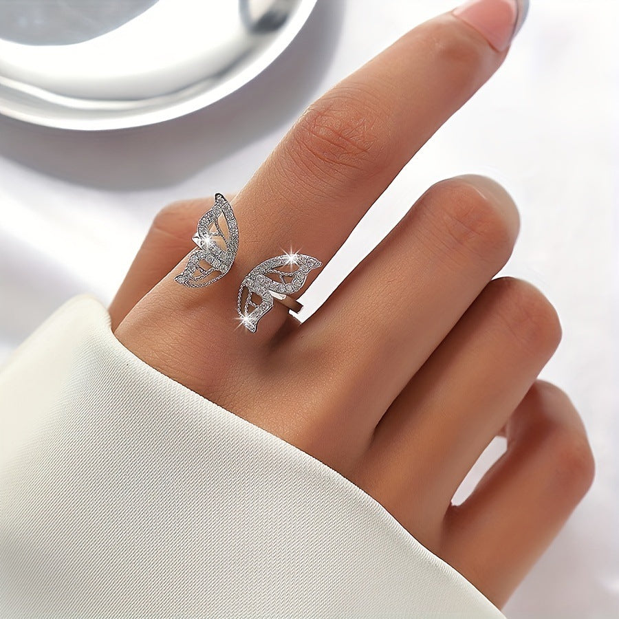 Wholesale Copper diamond zircon butterfly ring opening Rings