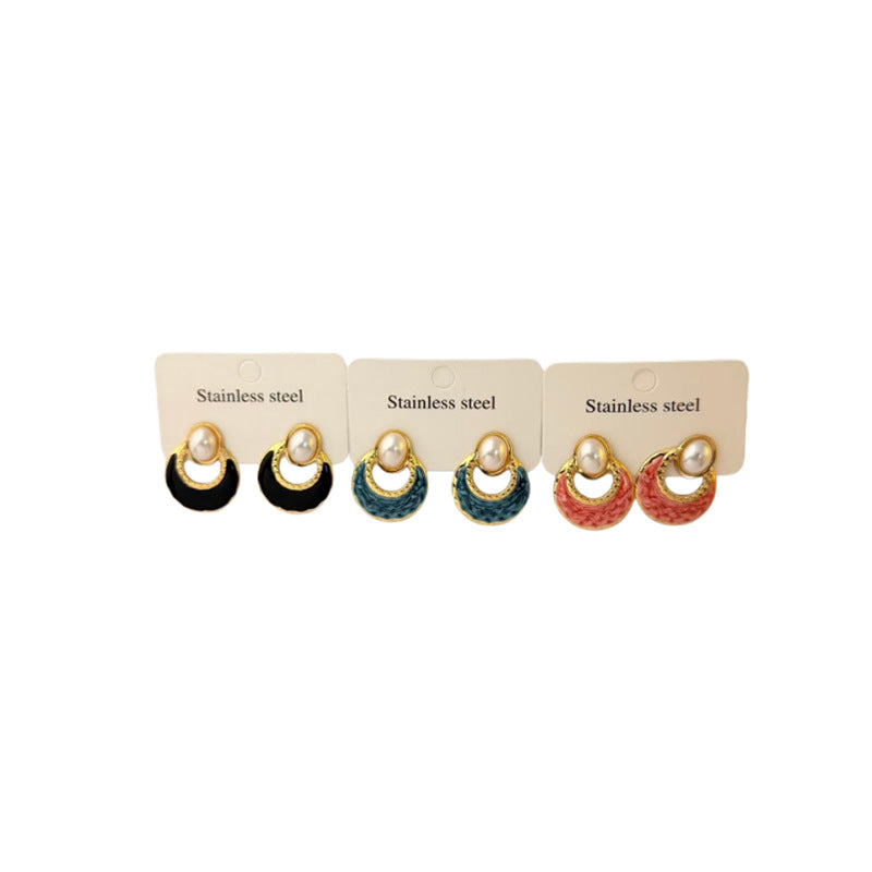 Wholesale Dripping Glaze Stainless Steel Earrings Minimalist Fan-Shaped Fashion Jewelry Accessory for Women
