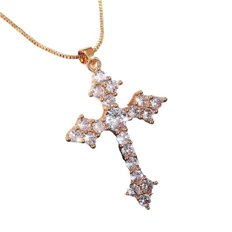 Wholesale crystal cross necklace  inlaid white stone gem necklace