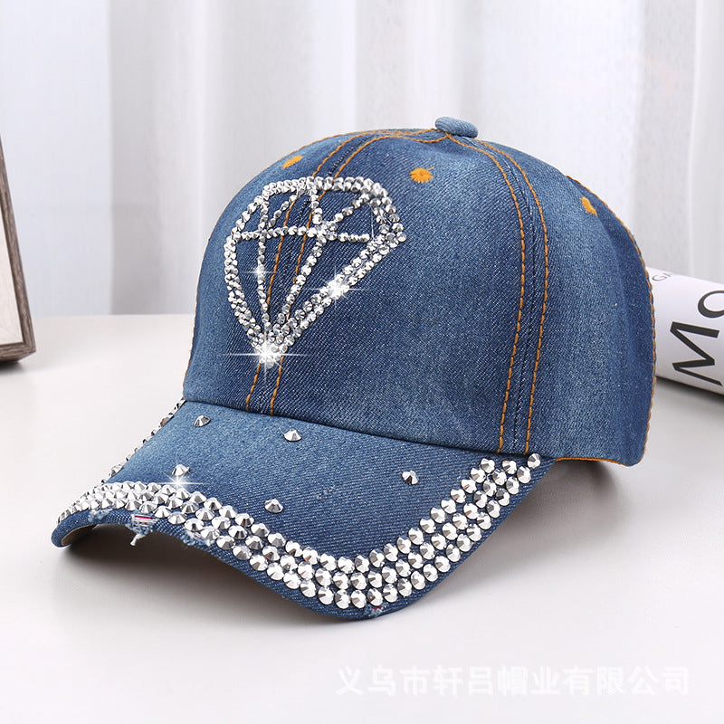 Wholesale Rhinestone Washed Denim Baseball Cap