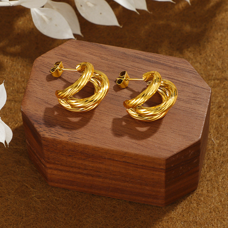 Wholesale Vintage Three-circle Earrings Titanium Steel Earrings ACC-ES-Hengx001