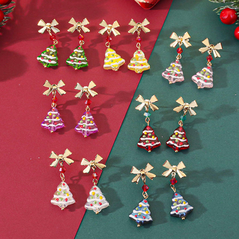 Wholesale Christmas  Tree Bow Drop Earrings