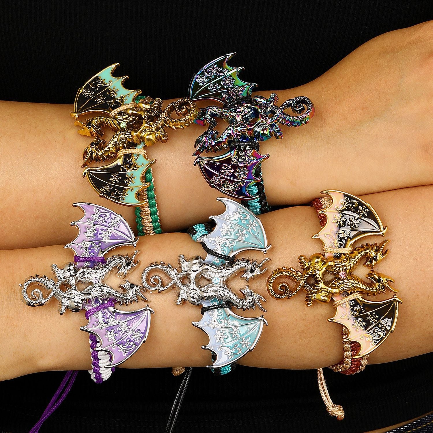 Wholesale Zinc Alloy Enamel Dragon Braided Bracelet,  Men' s Ancient Silver Fashion Jewelry Accessory