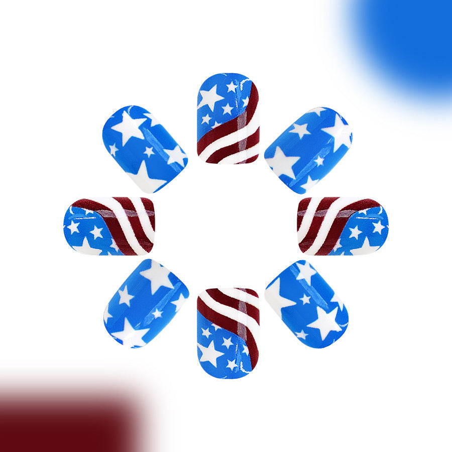 Wholesale 24 Pieces/box American Independence Day Short Striped Five-pointed Star Manicure Press-on Nails Kits Nail Stickers ACC-NS-GuaiXL016