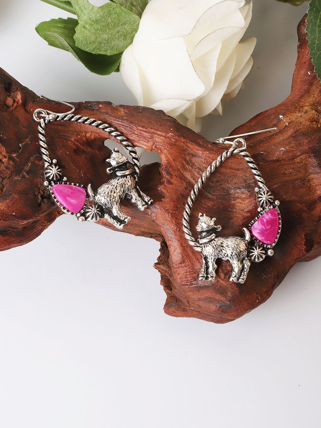 Wholesale Exaggerated Animal Retro Multi-color Turquoise Ancient Silver Earrings ACC-ES-Xilu005