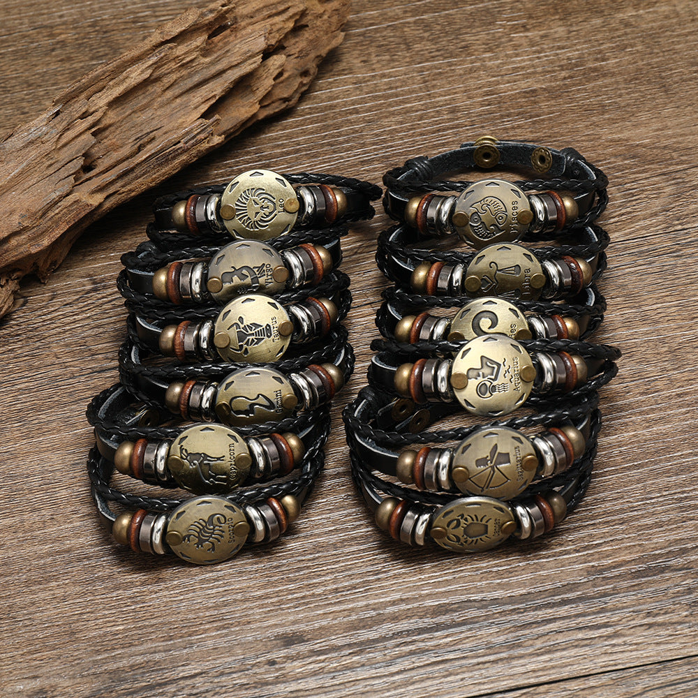 Wholesale 12 Constellations Cowhide Bracelet Adjustable Braided Beaded Bracelet Miyuki ACC-BT-Saih002