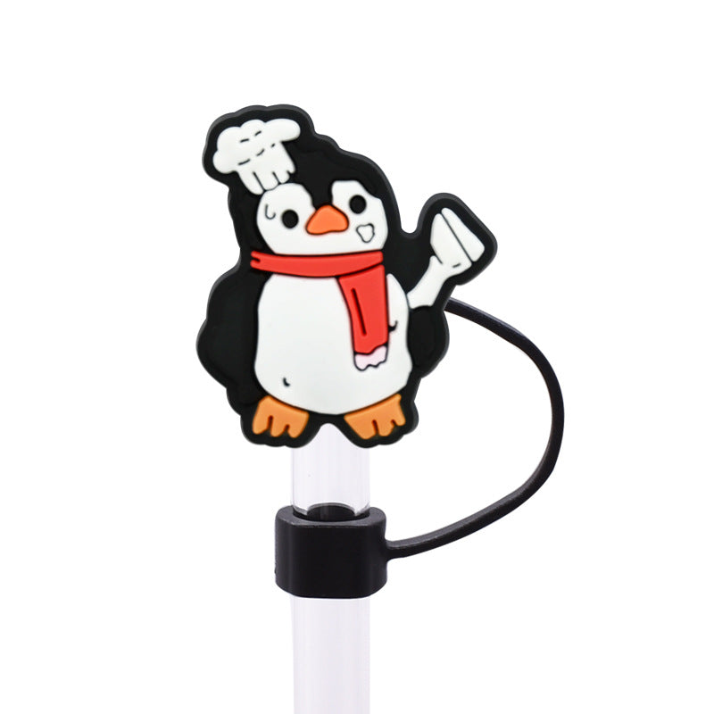 Wholesale Random 100pcs Cute Penguin Series PVC Soft Straw Tube Cap