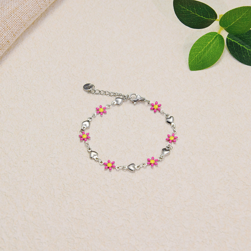 Wholesale Titanium Steel Flower Fashion New Oil Dropping 18K Gold Bracelet