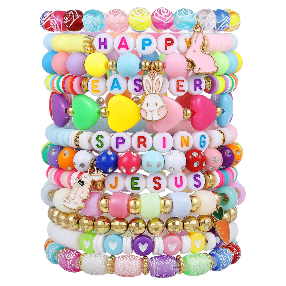 Wholesale Easter cute bunny beads bracelet suit