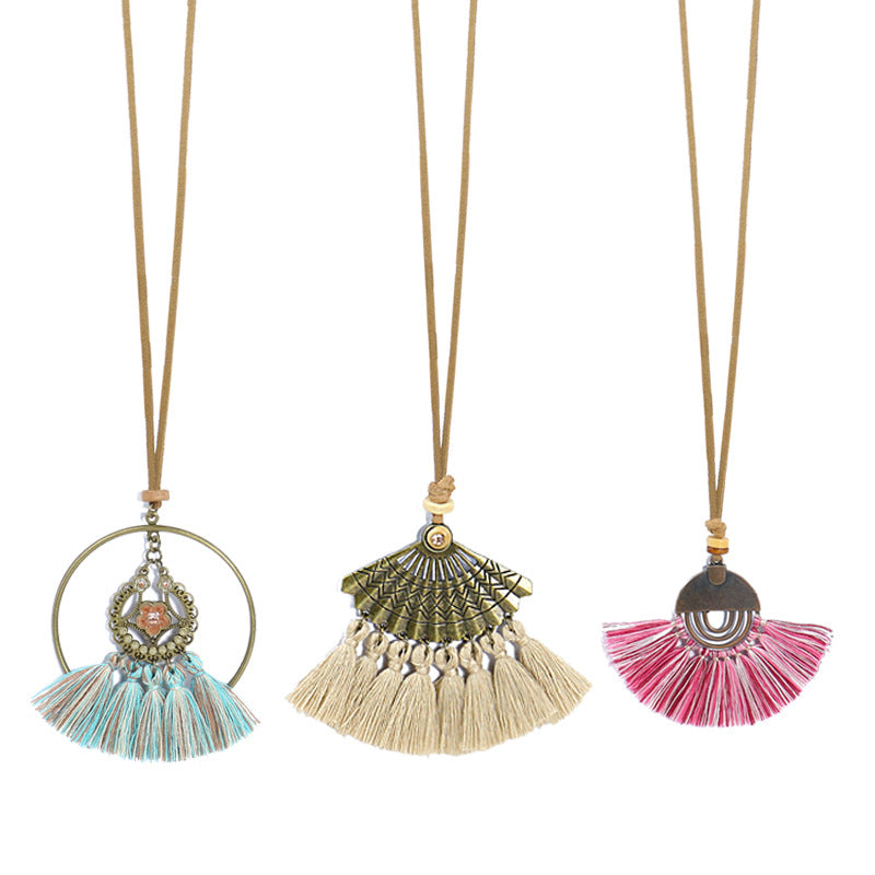 Wholesale Hot sale long necklace bohemian style tassel flower pendant ethnic style retro necklace