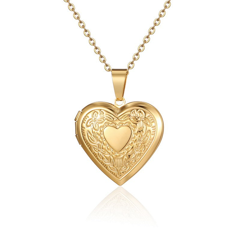 Wholesale Golden Heart Frame Photo Necklace Pendant - Stainless Steel Jewelry Accessory for Couples
