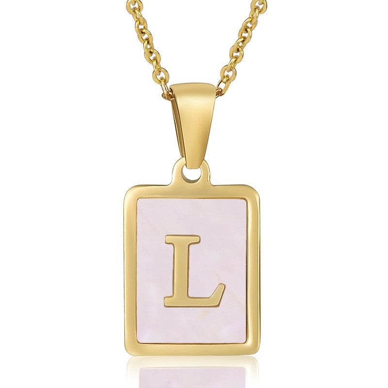 Wholesale Stainless Steel 26 English Letter Necklace 18K Natural Pink Shell Clavicle Chain ACC-NE-Zhongy007