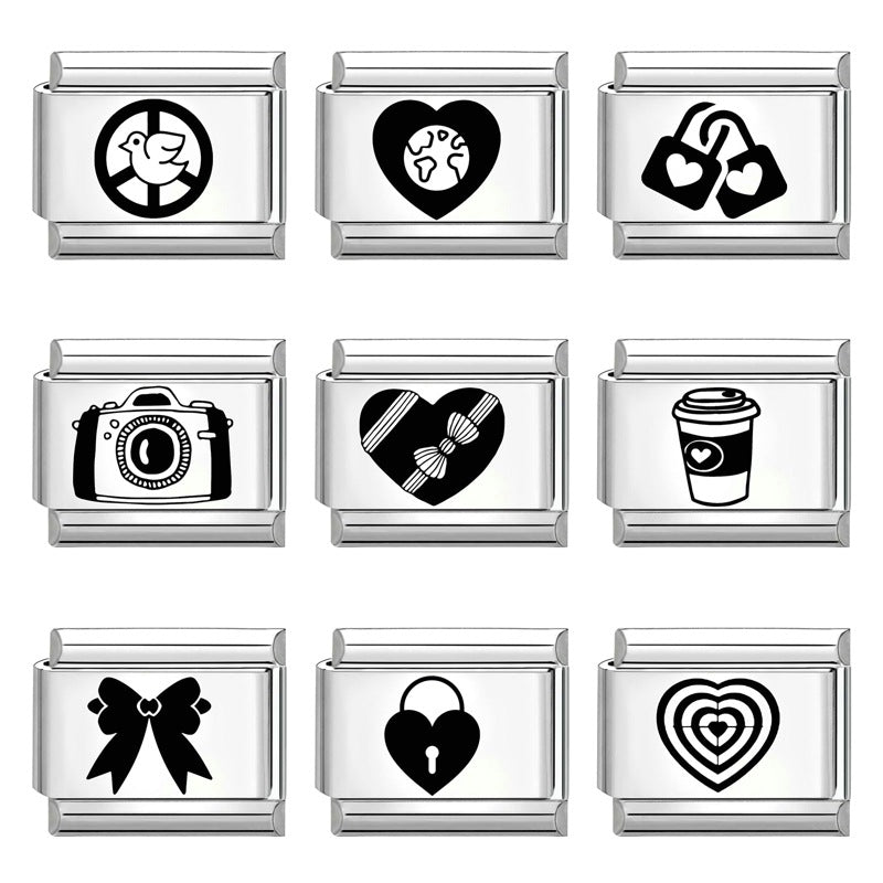 Wholesale Italian modular bracelet 9mm DIY splicing detachable stainless steel cartoon engraving combinable bracelet