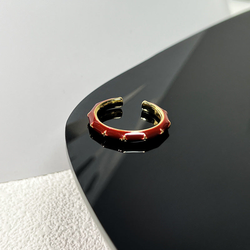 Wholesale Red Enamel Vintage  Drop Glaze Geometric Ring