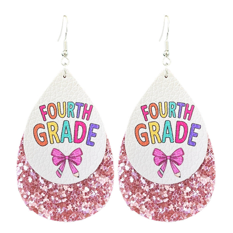 Wholesale Double drop leather printed earrings