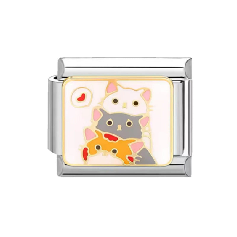 Wholesale 10pcs Italian Charm Bracelet 9mm DIY Splicing Removable Kitten Bear Stainless Steel Composable Bracelet