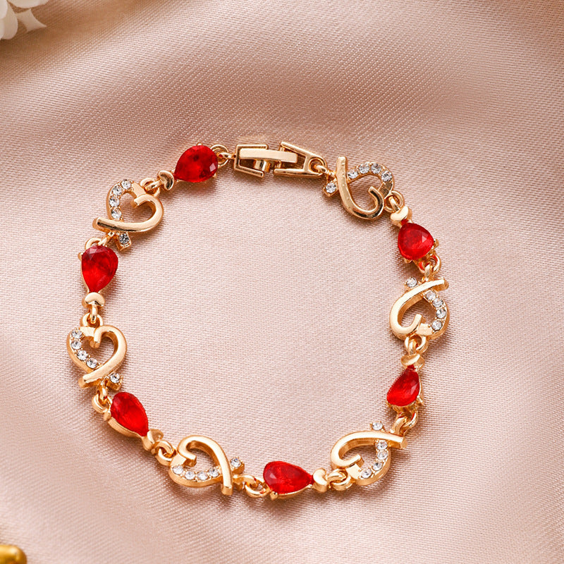 Wholesale Korean Style Heart Hollow Flower Rhinestone Bracelet Alloy Pearlescent Jewelry Accessory Gift