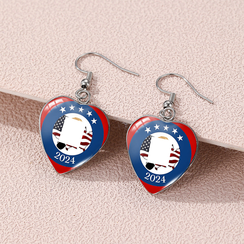 Wholesale Stainless Steel Earrings American Independence Day Love Heart Earrings ACCVIP-ES-XiangLian024