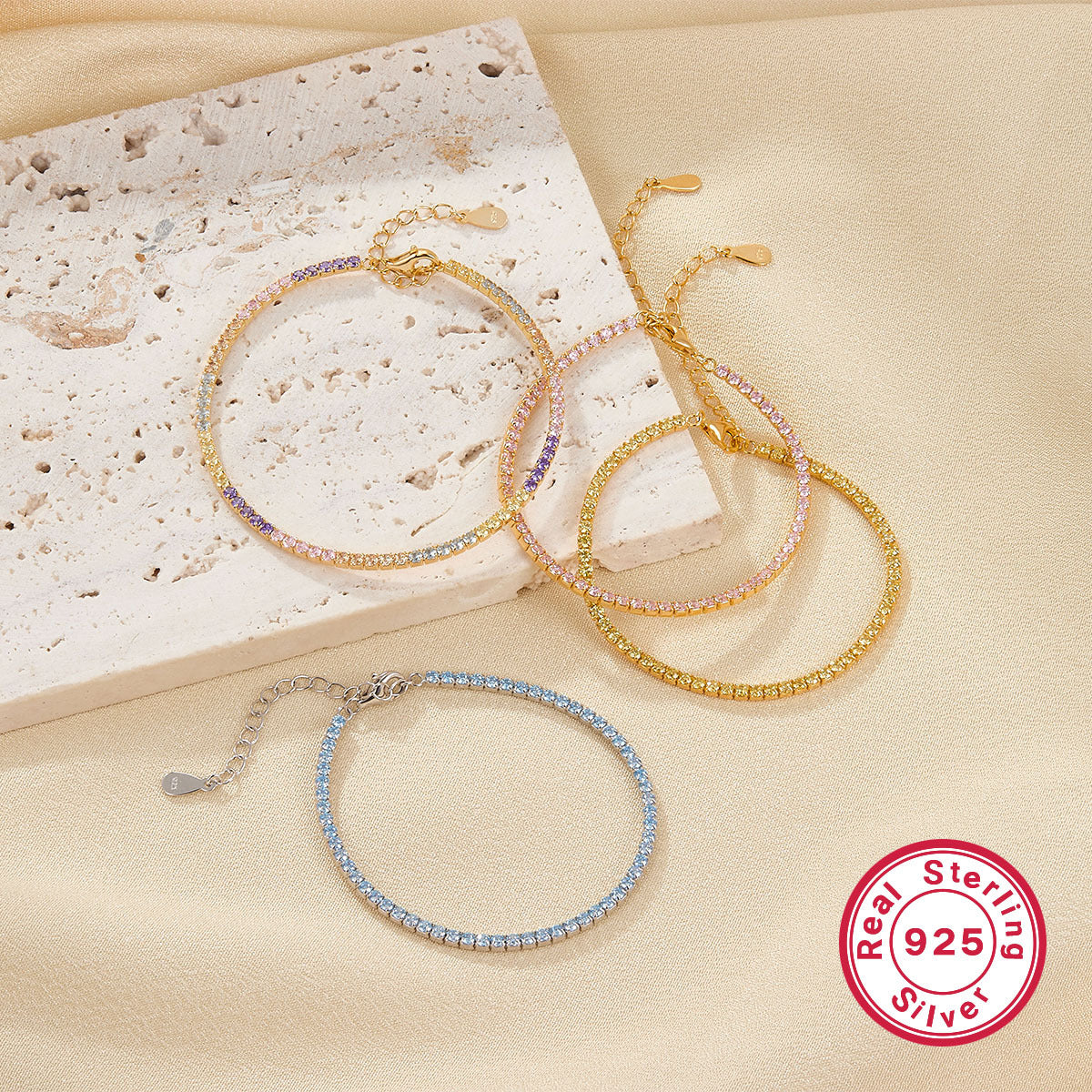 Wholesale Light Luxury Chain Stacking Zircon 925 Sterling Silver Bracelets ACC-BT-JingXu001