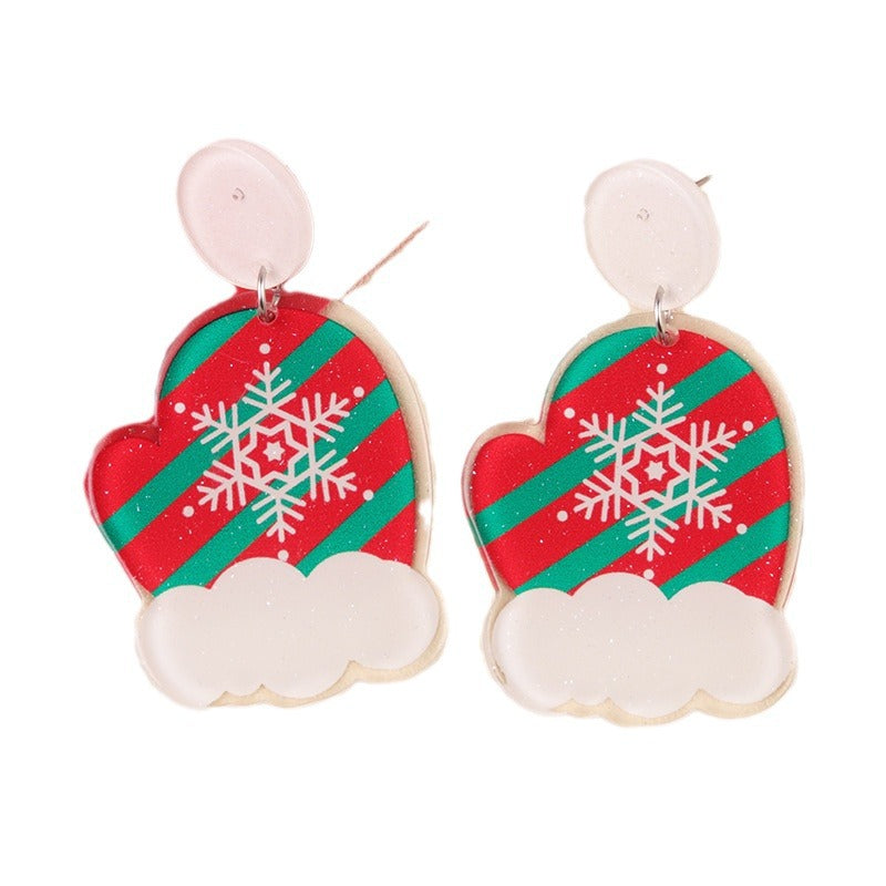 Wholesale  Christmas Cartoon  Candy Cane Gloves Earrings