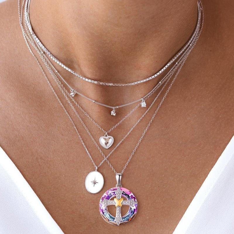 Wholesale Friendship Blessing Cross Bow Crystal Alloy Necklace ACC-NE-FuSu001