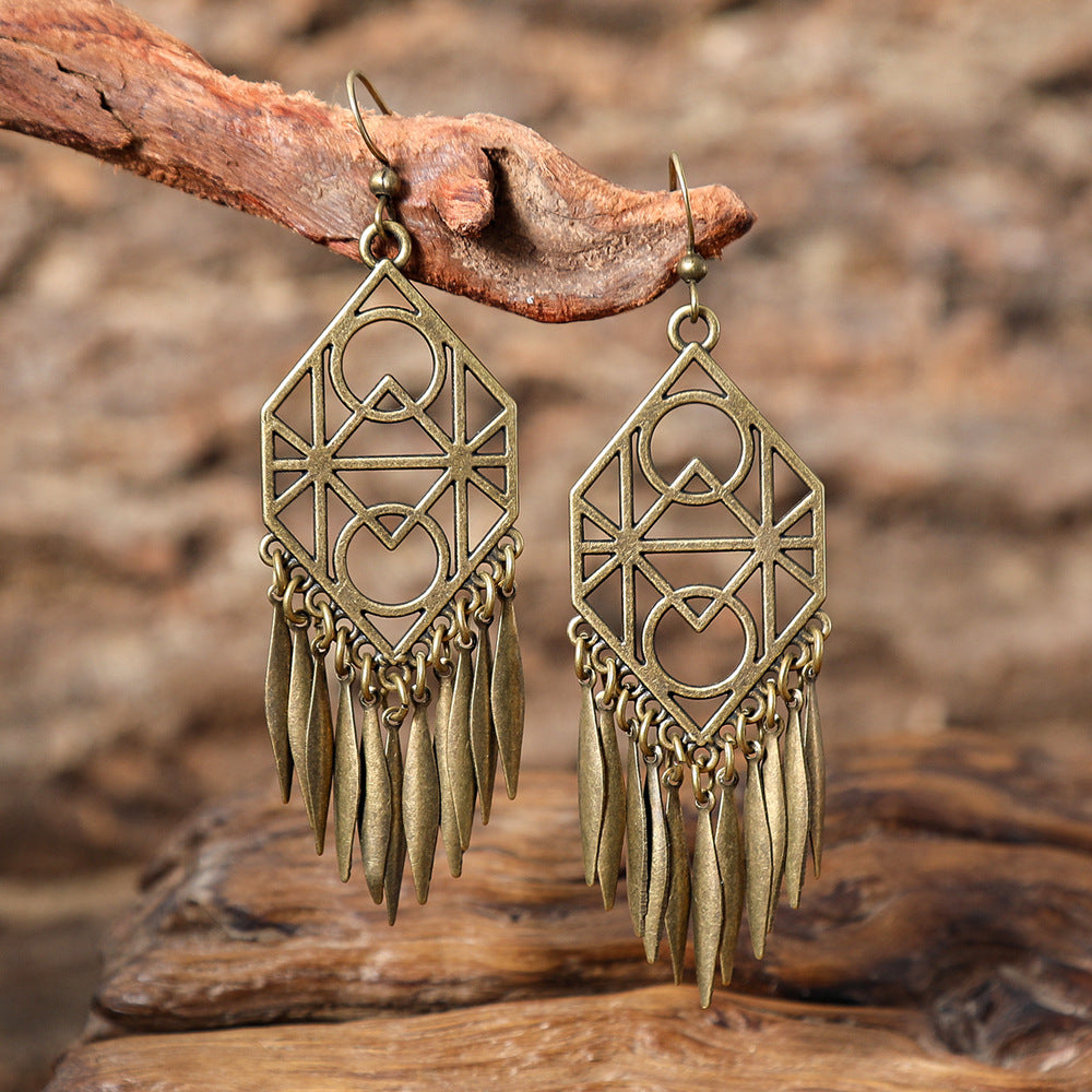 Wholesale Bohemian Ethnic Tassel Earrings Alloy Distressed Design,  Everyday Gift