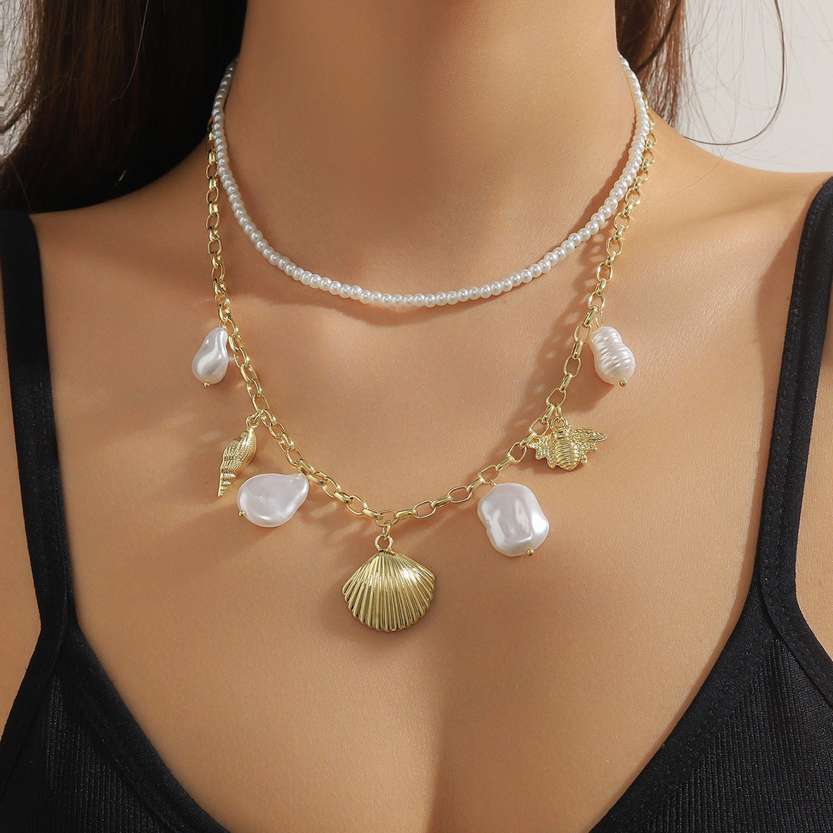 Wholesale  Ocean Style Braided Colored Rope Necklace Pearl Shell Starfish Ceramic Fish Pendant Bohemian Necklace