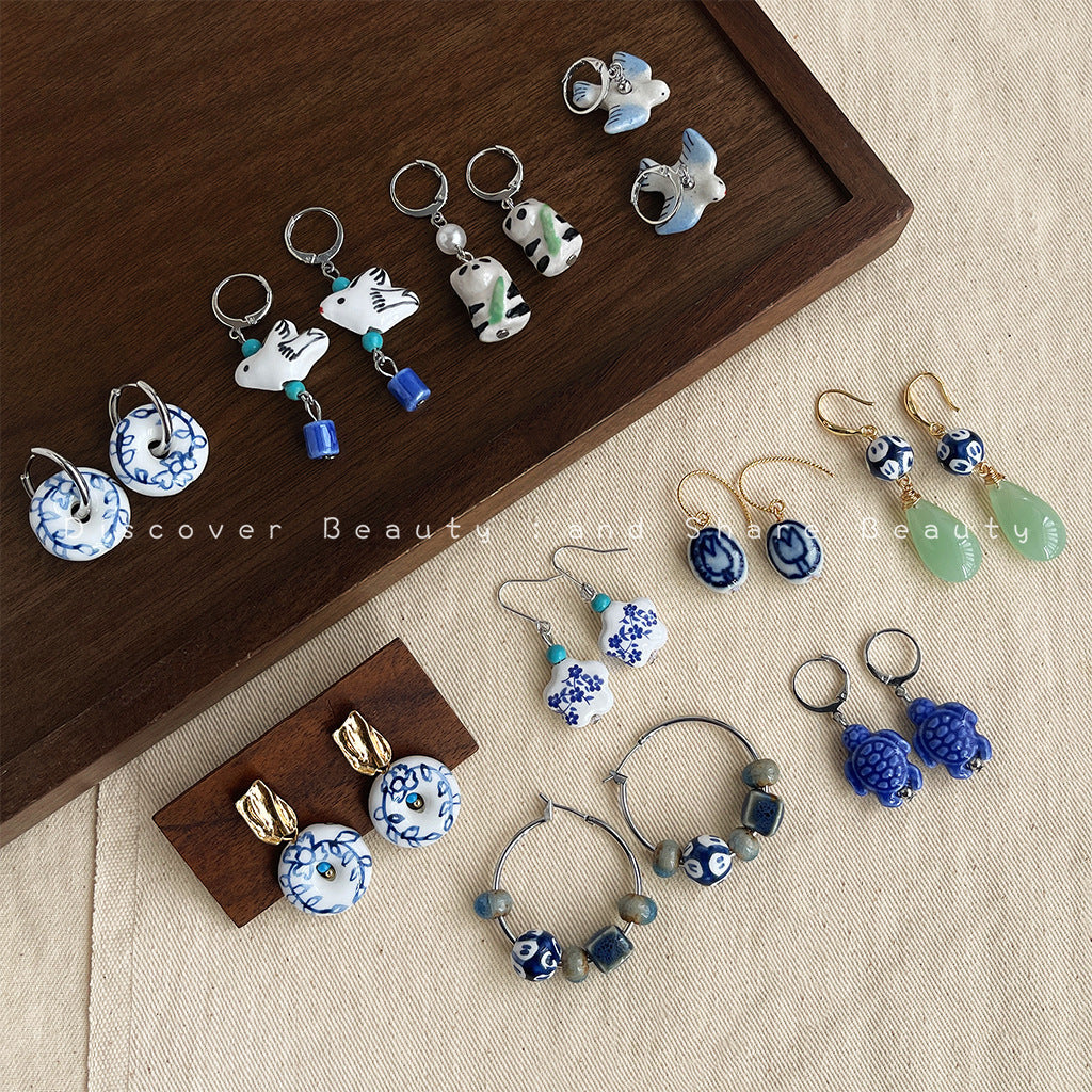 Wholesale Blue and white porcelain series earrings