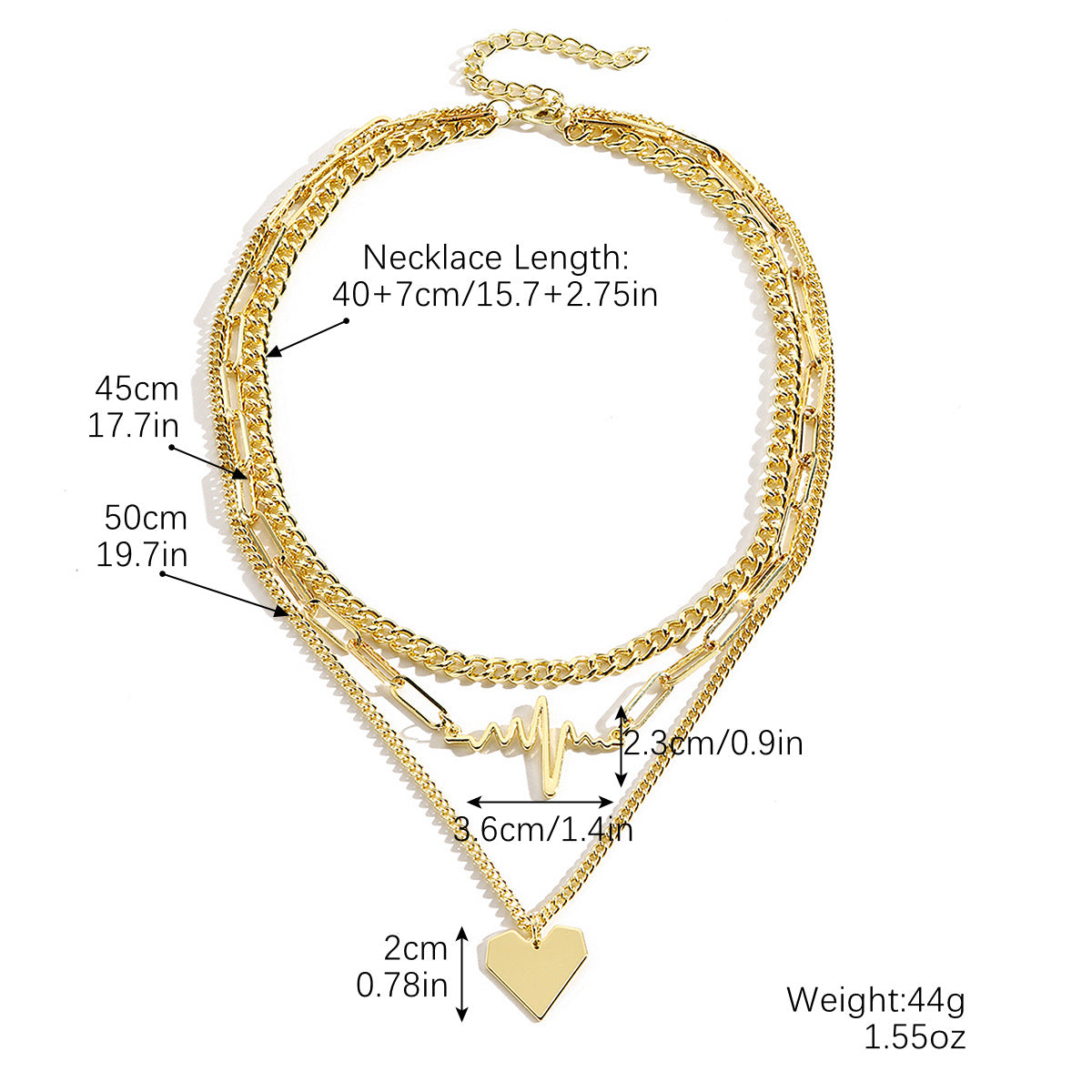 Wholesale Metal Heart Pendant Multi-layer ECG Love Necklace