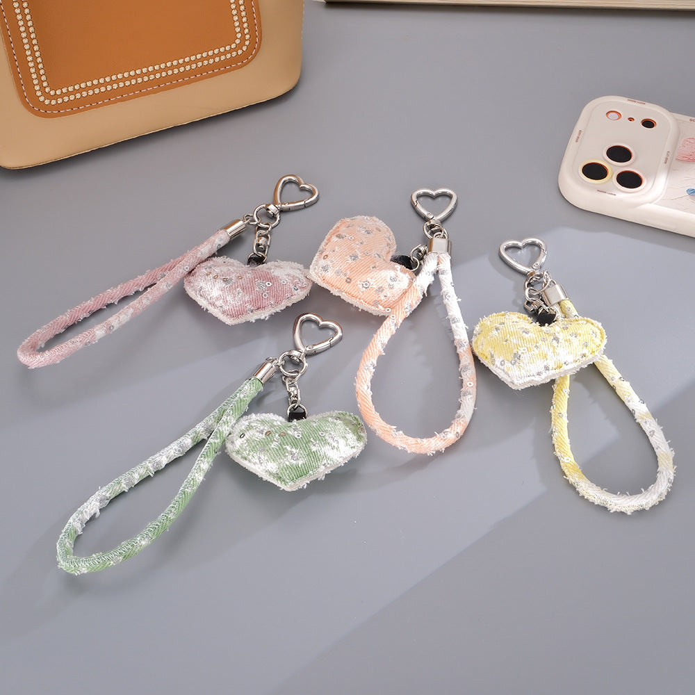Wholesale  sophisticated ripped denim wrist strap phone charm  Keychain