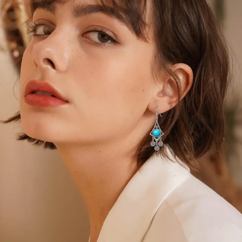 Wholesale Bohemian Ancient Silver Ethnic Style Water Drop Tassel Earrings