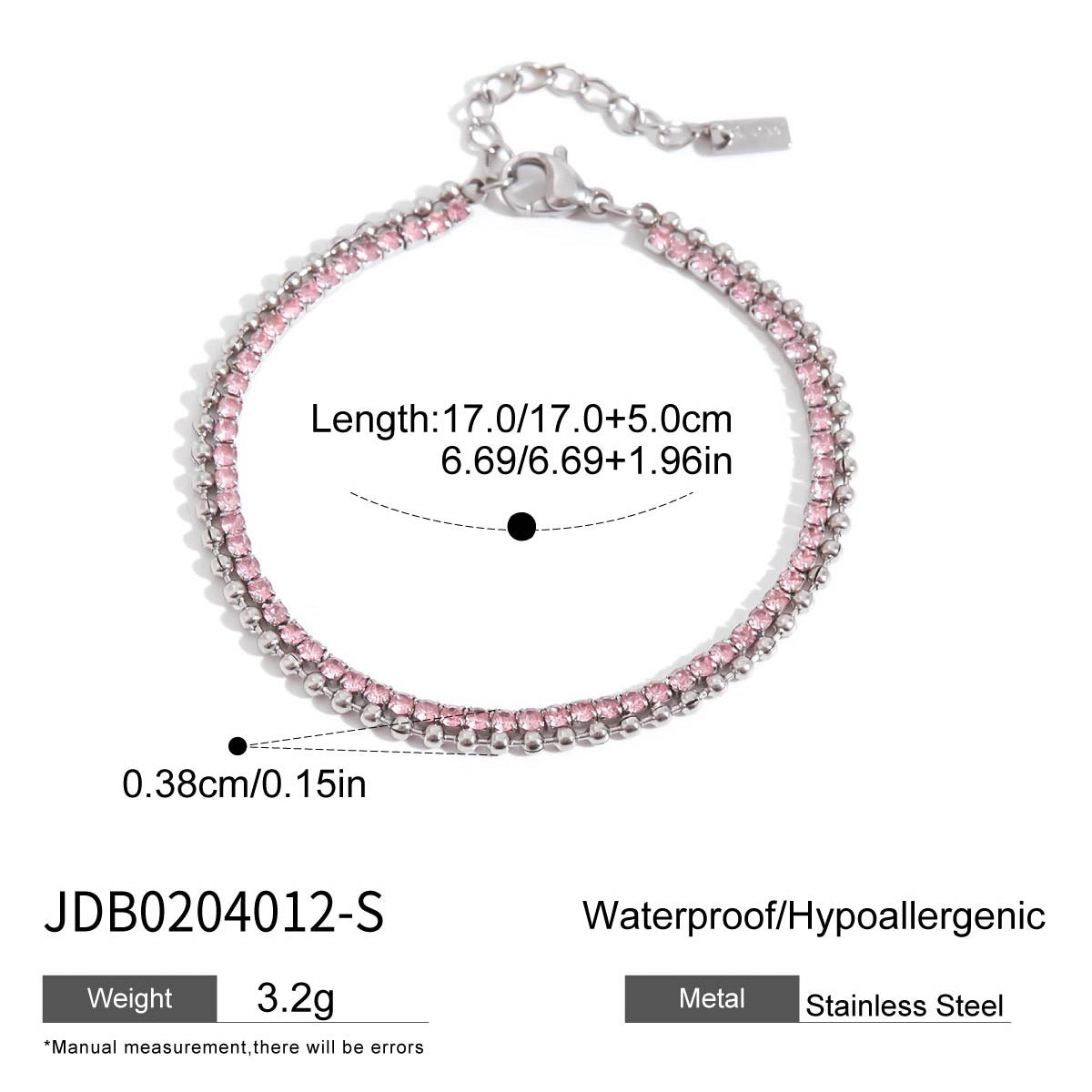 Wholesale  18K Gold Stainless Steel Bracelet Round Pink Zirconium Round Bracelet