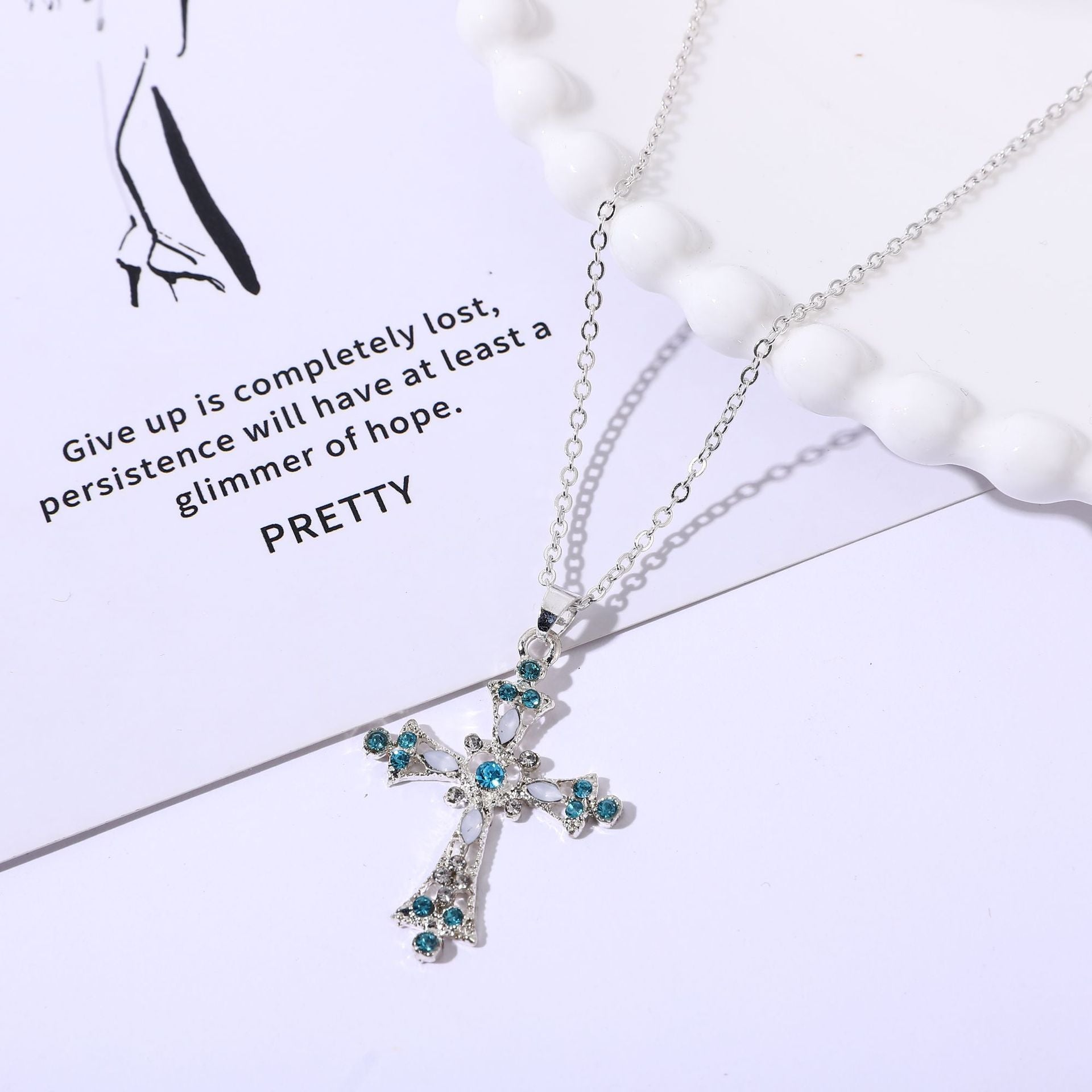 Wholesale  Bohemian Fashion Diamond Cross Earrings Necklace Set