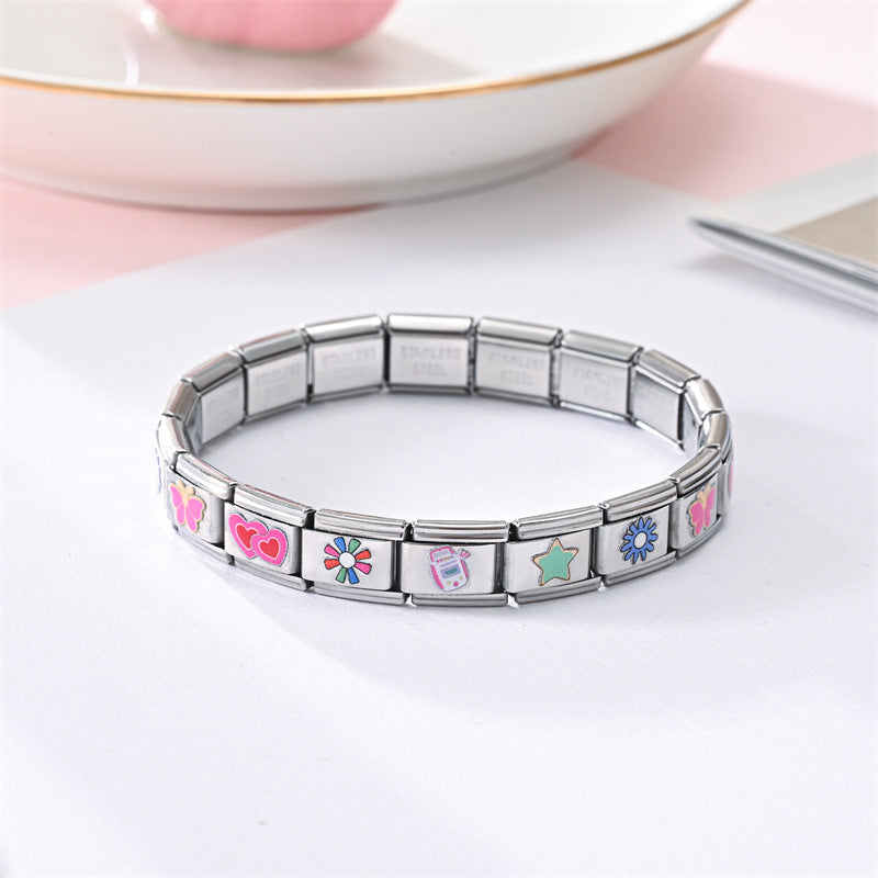 Wholesale Stainless Steel Modular Elastic Bracelet Square Train Card Printed Fashion Accessory