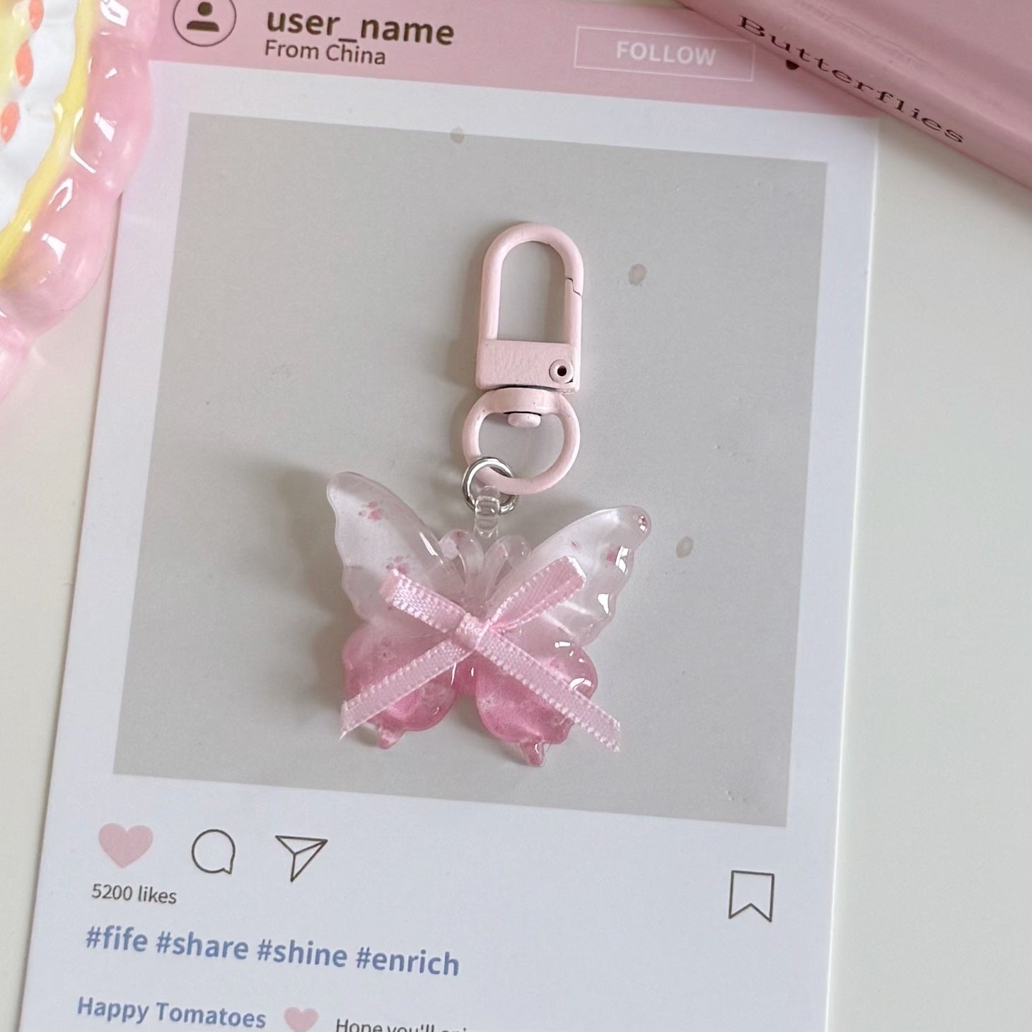 Wholesale Fairy Butterfly Transparent Plastic Keychain,  Chic Bag Charm Gift for Girls